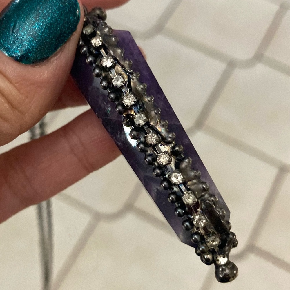 Genuine raw long amethyst crystal stone boho charm moon necklace - Picture 5 of 14